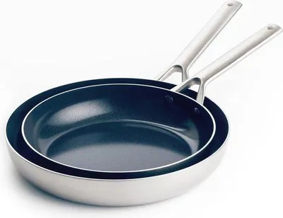 Obrázek produktu pro Sada keramických nepřilnavých pánví Famanu, 24 cm a 28 cm - nerezová ocel, bez obsahu PFAS, vhodná pro indukční sporáky, lze mýt v myčce