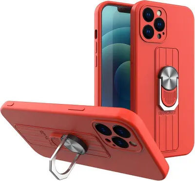 Image de Housse de protection en silicone avec support de doigt et béquille pour Xiaomi Redmi Note 11 - Rouge