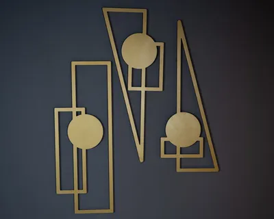 Immagine prodotto di Wallity, Trident - APT426, scultura da parete, oro, 100% ACCIAIO, 34 x 85 cm