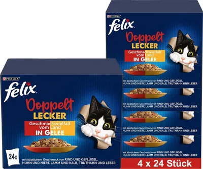 Produktbild von FELIX So gut wie es aussieht Doppelt Lecker Katzenfutter nass in Gelee, Sorten-Mix, 4x24x85g (4x24x85g)