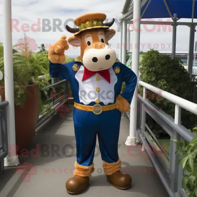 Produktbild von Guernsey REDBROKOLY Kuh Maskottchen Kostüm figur bekleidet mit Hosen und Baskenmützen