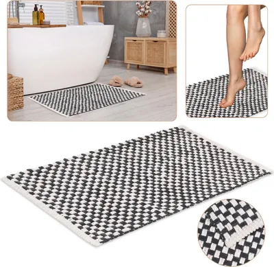 Obrázek produktu pro Bílo-šedá pletená koupelnová rohožka 50x80 cm - COOL plyšové mikrovlákno, VYSOKÁ gramáž