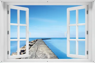 Produktbild von Wallario Outdoor-Poster für Garten oder Balkon 61 x 91,50 cm: Pier am blauen Ozean mit blauem Himmel