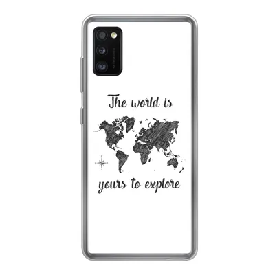 Produktbild von MuchoWow® Handyhülle Schutzhülle Hülle für Samsung Galaxy A41 Weltkarte - Schwarz - Sprichwörter Silikon Softcase Handy Hülle - Mobiltelefon