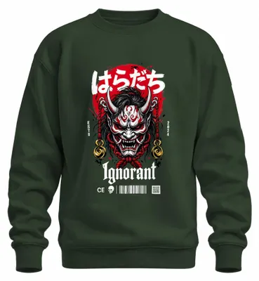 Immagine prodotto di Felpa con cappuccio, stile anni 2000, ispirata al demone giapponese Hannya, con motivi samurai e anime, colore verde bottiglia, taglia S