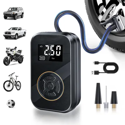Produktbild von Tragbare Reifenpumpe - Mini Luftkompressor - Digitales Display - 5V USB - Für Auto, Fahrrad, Motorrad - Schwarz