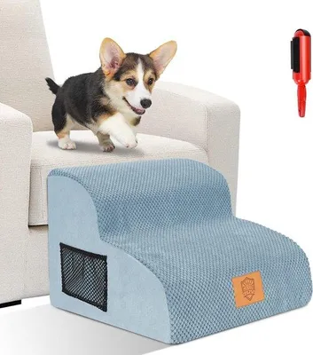 Produktbild von Famanu Hundetreppe 2 Stufen tragbare Haustierleiter für kleine Hunde und Katzen - hochdichte Schaumstoff - abnehmbare und waschbare Stoffhülle -