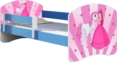 Produktbild von ACMA Jugendbett Kinderbett Junior-Bett Komplett-Set mit Matratze Lattenrost und Rausfallschutz Blau 08 Princess 160x80