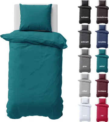 Produktbild von Bettwäsche 155x220 cm Bettbezug 100%Baumwolle Renforce Einfarbig Bettgarnitur Set Petrol 2 teilig