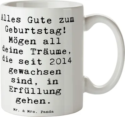 Produktbild von Mr. & Mrs. Panda Tasse Spruch 2014 Geburtstag Wünsche - Weiß - Geschenk, Glückwunsch, Kaffeebecher, mit, Geburtstagsgeschenk, Geburtstagsfeier, Becher, Pott, Keramiktasse