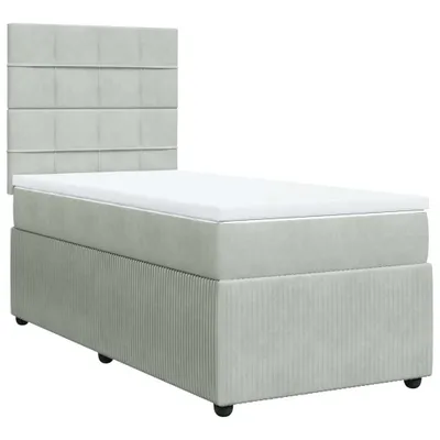 Produktbild von Boxspringbett mit Matratze Hellgrau 100x200 cm Samt
