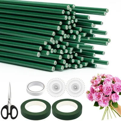 Blumendraht grün, 60 Stück, 30 cm, 2 mm, für DIY-Blumensträuße