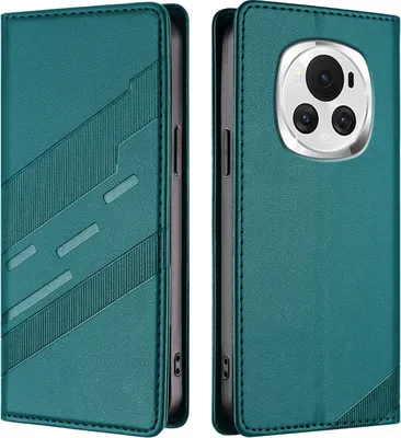 Produktbild von Hülle für Honor Magic 6, Kunstleder Brieftaschen Handyhülle mit Kartenfach und Standfunktion Grün