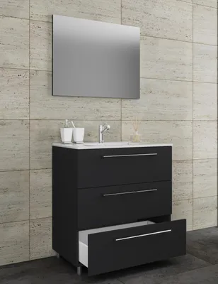Produktbild von VCM 3-tlg. Waschplatz Waschtisch | Waschbecken Unterschrank Breite 80 cm | Badmöbel Set stehend mit drei Schubladen Spiegel | Badinos