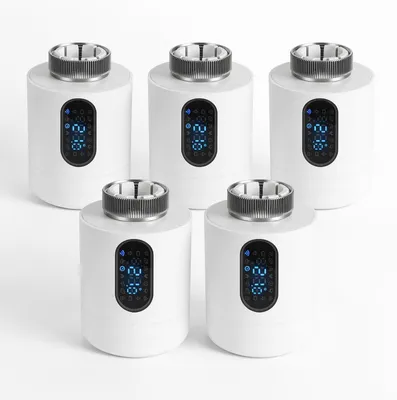 Obrázek produktu pro Vigevee Chytrý termostat pro radiátory, WiFi, ovládání přes aplikaci, kompatibilní s platformami Smart Life/Tuya, 7 adaptérů, bílý, balení 5 kusů