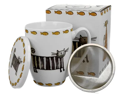Produktbild von DUO ANIMALS Becher 380 ml CLASSIC CATS mit Teesieb, New Bone China Porzellan