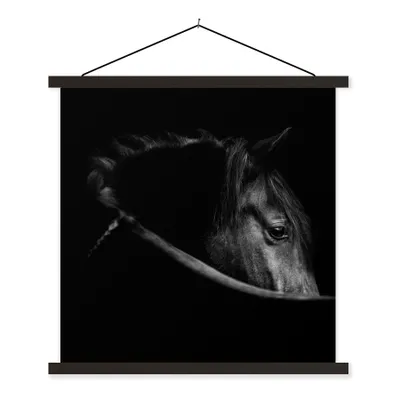 Produktbild von MuchoWow® Textilposter Pferde - Porträt - Schwarz - Tiere 90x90 cm mit schwarzem Rahmen - Magnetisches