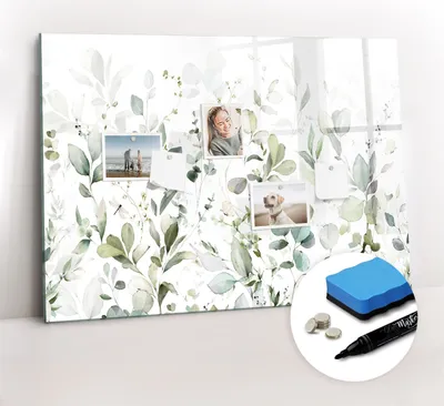 Produktbild von Magnetpinnwand Memoboard - Zubehörsatz - Schwarzer Marker + Schwamm + Magnete - 100 x 70 cm - Pflanzenblätter