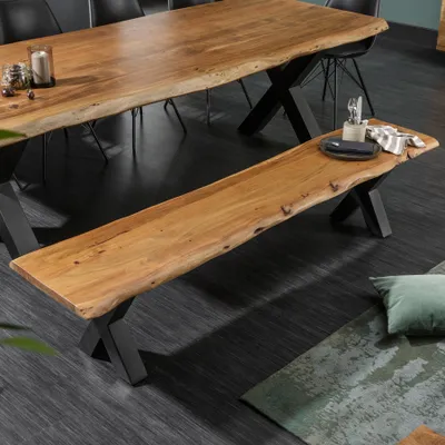 Produktbild von riess-ambiente Massive Baumstamm Bank MAMMUT NATURE 200cm Akazie Massivholz 3,5cm dicke Platte Sitzbank Holzbank Küchenbank