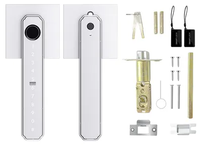 Image de Serrure intelligente à empreinte digitale 5 en 1 : accès sans clé, serrure biométrique avecvia application, clavier à code, carte à puce et verrouillage automatique. Pour la maison, le bureau ou l'appartement. Couleur : argent