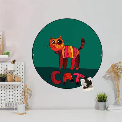 Produktbild von Design Stahlmagnettafel Schwarz Rund 47cm Orange Katze