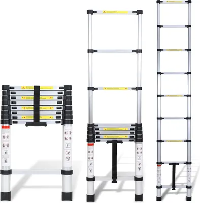 Image de Bettizia Échelle télescopique aluminium 2,6M, Échelle extensible, Échelle pliante, Échelle multi-usages, Échelle double, Échelle de ménage, Échelle extérieure, Capacité de charge 150 kg