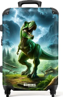 Obrázek produktu pro NoBoringSuitcases.com Dětský kufr Medium 67x43x25 cm, 72L, Cool Prints pro chlapce: Dino, cestovní kufr na 4 kolečkách, zelený, modrý