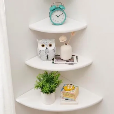 Produktbild von PolkaHome® Rustikale schwebende Eckregale aus Eiche, Set mit 3 – Weißeiche – 22/25/30 cm – Wandregal für Lautsprecher, Bücher, Dekoration