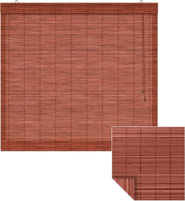 Produktbild von Victoria M. Bambus-Raffrollo, 120 x 130 cm, kirsche Rollo für Fenster & Türen Sicht- & Sonnenschutz, stufenlos mit Zugschnur, natürliche Optik für Wohnzimmer & Schlafzimmer