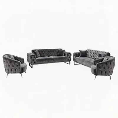 Produktbild von Sofa Set Jumeirah 3-Sitzer+2-Sitzer+Sessel+Sessel in Samtstoff Farbe: Dunkelgrau