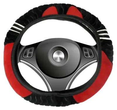 Produktbild von Lenkradbezug Winter Plüsch Anti Rutsch Universal Auto Lenkradhülle Für Herbst- und Wintersaison (schwarz rot)