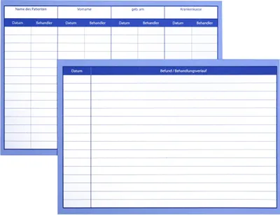 Produktbild von Einlegekarten für Patienten Karteikarten I Patienteneinlegekarten zur Dokumentation I DIN A5 quer 21 x 15 cm groß, 190g/m² I Verlaufsdokumentation, 100 Stück