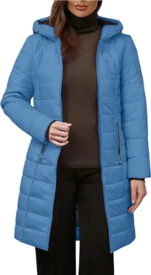 Obrázek produktu pro ASKSA Dámský zimní kabát Teplá prošívaná bunda s podšívkou Dlouhá zimní bunda Parka Zimní fleecová bunda Větruodolná outdoorová bunda s kapucí (modrá,M)