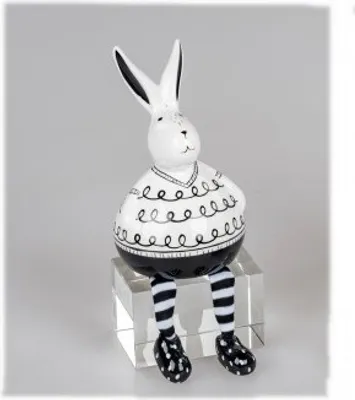 Produktbild von Osterdekoration Kantensitzer Hase schwarz-weiss 12cm Steingut