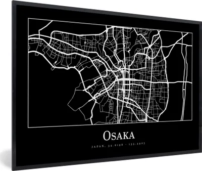 Produktbild von MuchoWow® Gerahmtes Poster Karte - Osaka - Stadtplan 90x60 cm - Poster mit Schwarzem Bilderrahmen Wandposter Rahmen Foto Bilder - Fotorahmen - Foto-Plakat
