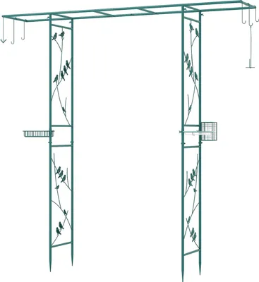 Obrázek produktu pro COSTWAY 212 x 40 x 213 cm Růžový oblouk s krmítkem pro ptáky, miskou na vodu, podnosem a závěsnou sadou, zahradní oblouk z kovu, brána, kovový oblouk pro ptáky (zelený)