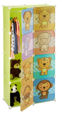 Kinderkleiderschrank mit Tiermotiven, 145x74x37 cm, Kunststoff, bunt