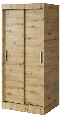 Produktbild von Schiebetürenschrank 90x200cm - Artisan Eiche - Kleiderschrank GOLD - mit 5 Einlegeböden & 2 Kleiderstangen