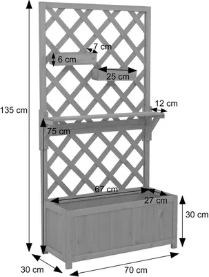Image de Jardinière surélevée - Pot de fleurs - Jardinière avec support pour plantes grimpantes - Jardinière pour herbes aromatiques - Jardinière de jardin - Avec treillis et espace de rangement