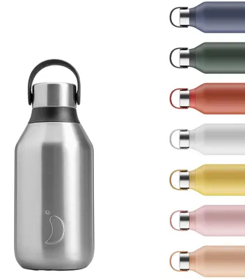Edelstahl-Trinkflasche 350 ml, vakuumisoliert, mit Trinkring und Tragegriff
