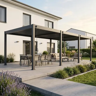 Produktbild von Pergola Classic 3 x 9 m Anthrazit | Aluminium Lamellendach freistehend