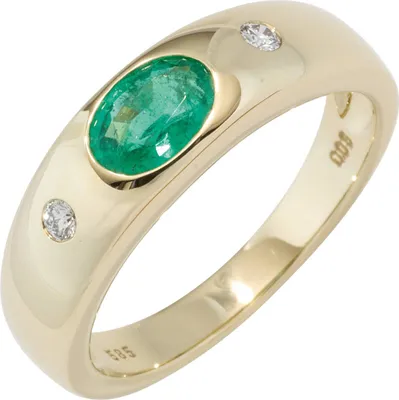 Produktbild von JOBO Damen Ring 585 Gold Gelbgold 1 Smaragd grün 2 Diamanten Brillanten Goldring Größe 58