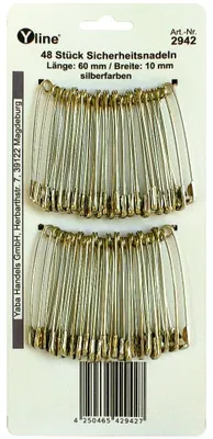 Sicherheitsnadeln groß, 48 Stück, 60 mm, silberfarben