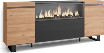 Produktbild von Sideboard, Highboard, 208x35x87cm, 4 Türen, Elektrokamin XXL, Industriedesign, Eiche Schwarz
