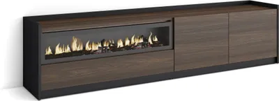 Produktbild von TV-Schrank, Lowboard, 207x37x50cm, Für TV-Geräte bis zu 80", Elektrokamin., Dunkler Eiche und Schwarz
