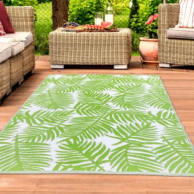 Image de Tapis d'extérieur à motif de feuilles de palmier, vert - 120 x 170 cm