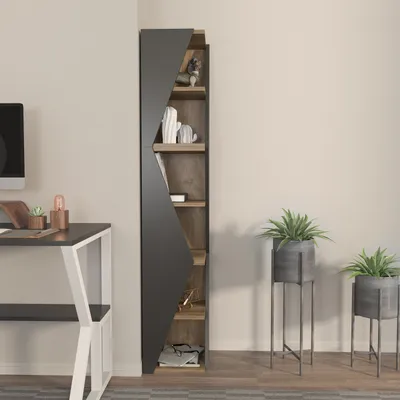 Produktbild von Skye Decor, Arrow - Black, Walnut, Bücherregal, Schwarz, 100 % MELAMINBESCHICHTETE SPANPLATTEN, 31,8 x 31,8 x 165 cm
