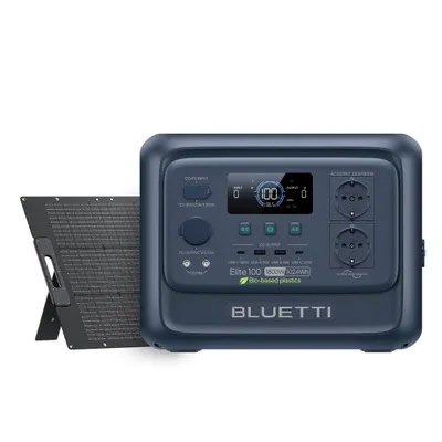 Zdjęcie produktu dla Generator słoneczny BLUETTI Elite 100 V2 + panele słoneczne 100W, przenośna elektrownia 1024 Wh do biwakowania, nagłych wypadków i awaryjnego zasilania, awarii zasilania
