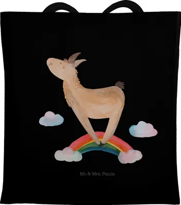 Produktbild von Mr. & Mrs. Panda Stoffbeutel Lama Regenbogen - Schwarz - Geschenk, Freiheit, Hobby, Selbstständig, Beutel, Laptoptasche, Tote Bag, totebag, dokumententasche, Lamas