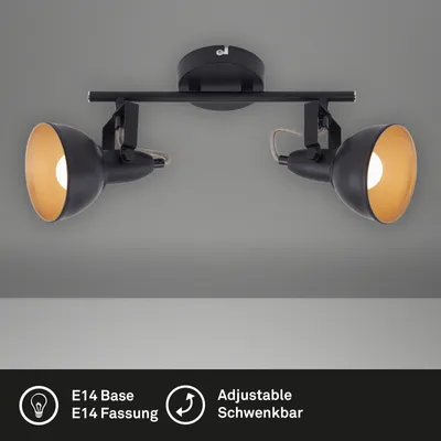 Immagine prodotto di Lampada da soffitto faretto orientabile retrò 2xE14 40W nero-oro metallo Briloner